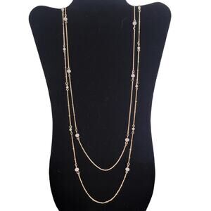 Lauren Conrad Gold Tone Pink & Cream Beaded Layered Necklace 32" +3" Extender